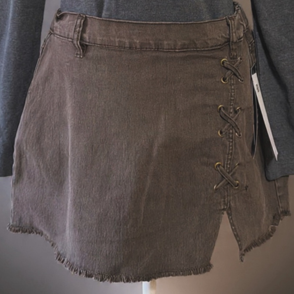 Women's Denim Lace Up & Elastic Waist Band Skirt Medium